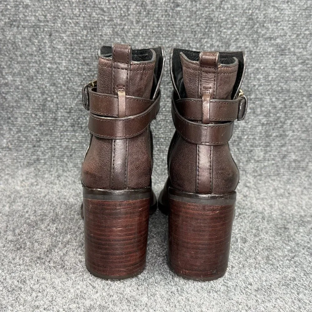 Tory Burch Hastings‎ Ankle Boots Women's Size 9 Brown Leather Cross Strap Heeled